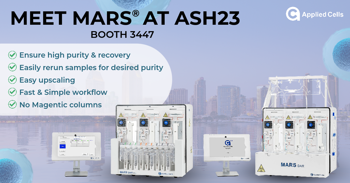 Applied Cells Will Showcase MARS® Bar At The 65th ASH Meeting