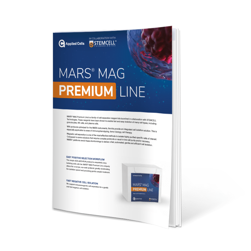 Brochure summarising MARS MAG Premium line of immunomagnetic cell isolation reagents portfolio